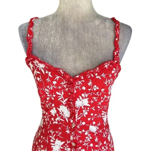 Aritzia Wilfred Lealia Midi Dress, Goji Berry & White Floral, Size 4 - Picture 4 of 13